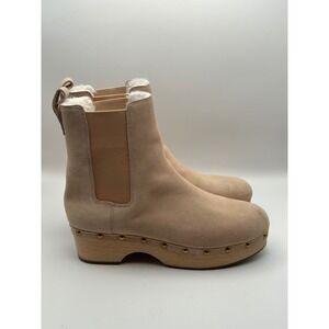 J. Crew Clog Boots Leather Suede Faux Fur Lined Studded Clay‎ Beige Size 9